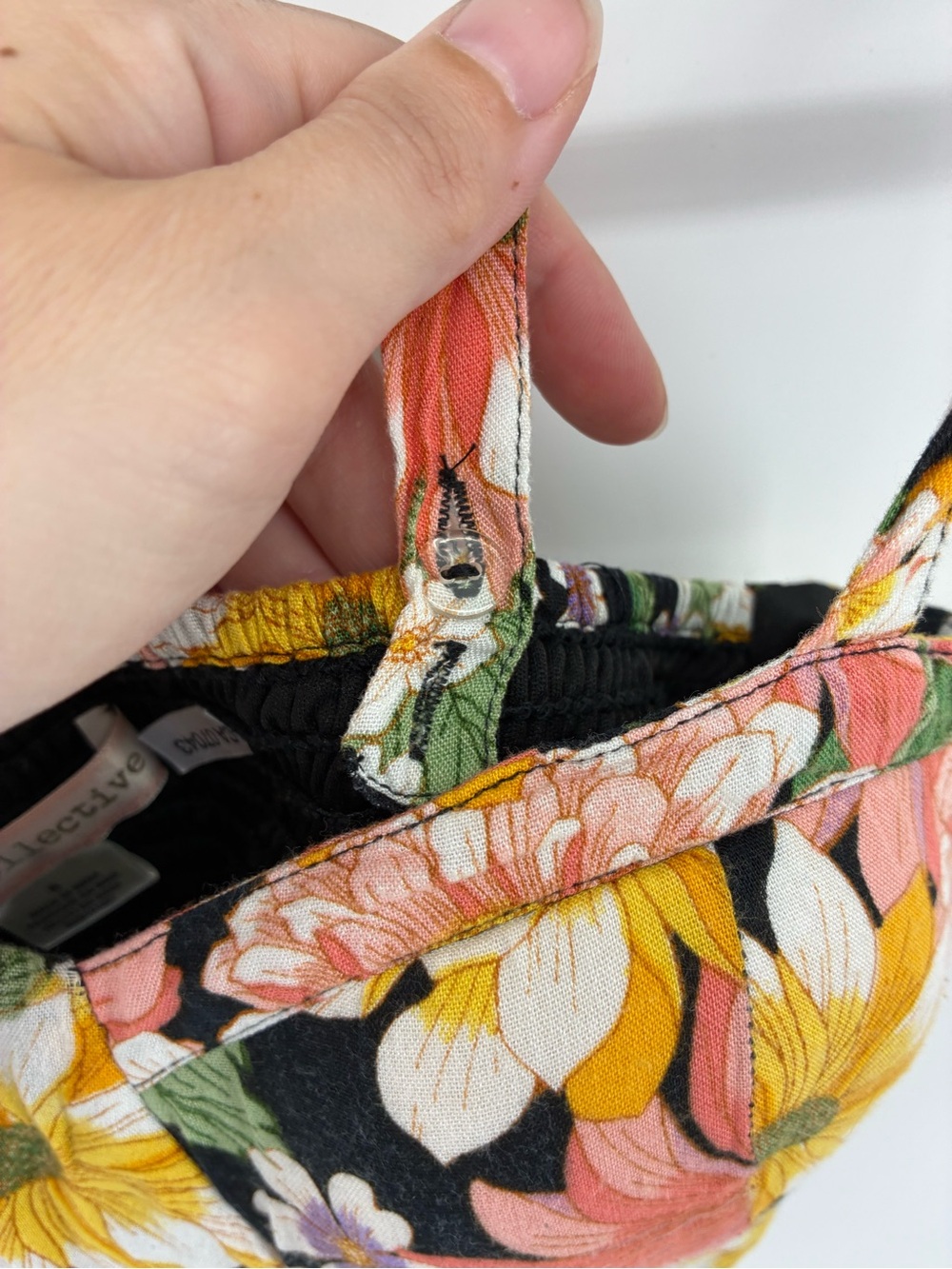Floral Print Padded Crop Tank Top - Pink, Yellow & White - Picture 3 of 9